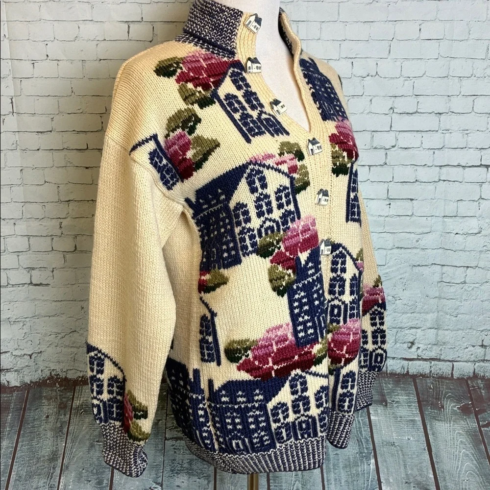 Vintage Hand Knitted South Wool 100% Virgin Wool Graphic Homestead Sweater Sz S - Picture 5 of 16
